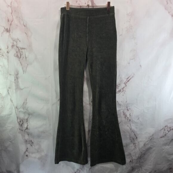Aerie Leggings Womens Small R Green Flare Groove On Velour Corduroy High Rise - Picture 1 of 11